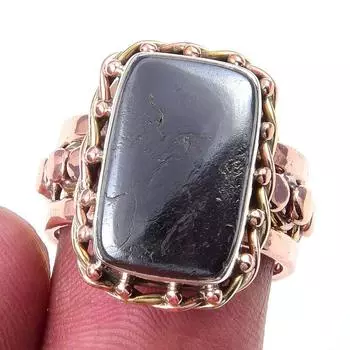 Natural Gunmetal Gemstone Handmade 925 Sterling Silver Two Tone Ring S.6.5 j7F64