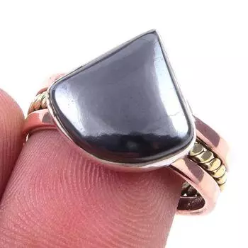 Natural Gunmetal Gemstone Handmade 925 Sterling Silver Two Tone Ring Size 8 Z5i90