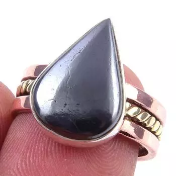 Natural Gunmetal Gemstone Handmade 925 Sterling Silver Two Tone Ring S.6.5 q0Z44