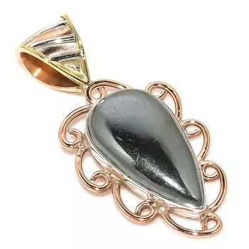 Natural Gunmetal Gemstone Two Tone 925 Solid Sterling Silver Pendant 1.50 r7a13