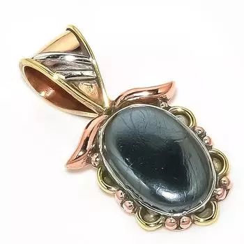 Natural Gunmetal Gemstone Two Tone 925 Solid Sterling Silver Pendant 1.20 t2I86