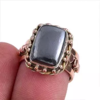 Natural Gunmetal Gemstone Two Tone 925 Sterling Silver Jewelry Ring S.5.5 M6E43
