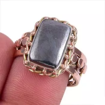 Natural Gunmetal Gemstone Two Tone 925 Sterling Silver Jewelry Ring S.8.5 F4s59