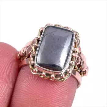 Natural Gunmetal Gemstone Two Tone 925 Sterling Silver Jewelry Ring S.5.5 w5E45