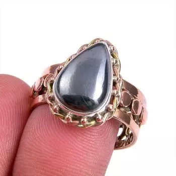 Natural Gunmetal Gemstone Two Tone 925 Sterling Silver Jewelry Ring Size 8 t6T21