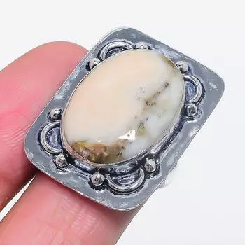 Natural Honey Dendritic Gemstone 925 Sterling Silver Jewelry Ring Size 8 G5C39