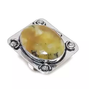Natural Honey Dendritic Gemstone 925 Sterling Silver Jewelry Ring Size 7 A4N83