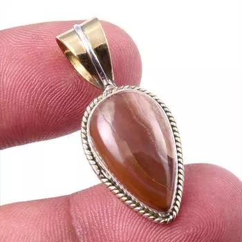 Natural Honey Rhodochrosite Gemstone 925 Solid Silver TwoTone Pendant 1.25 I8v57