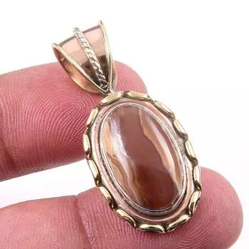 Natural Honey Rhodochrosite Gemstone 925 Solid Silver TwoTone Pendant 1.50 j9i43