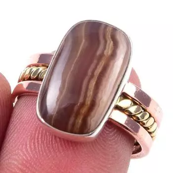 Natural Honey Rhodochrosite Gemstone 925 Sterling Silver TwoTone Ring S.7.5 H6W57