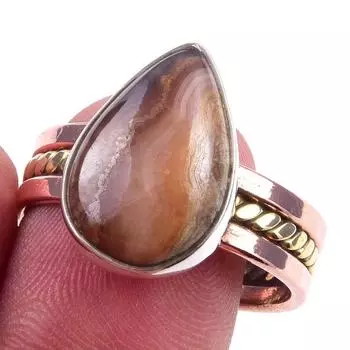 Natural Honey Rhodochrosite Gemstone 925 Sterling Silver Two Tone Ring S.10 v6E01
