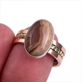 Natural Honey Rhodochrosite Gemstone Two Tone 925 Sterling Silver Ring S.7 H8t91