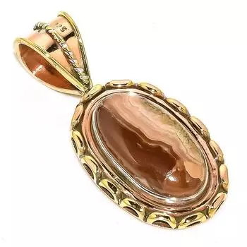 Natural Honey Rhodochrosite TwoTone 925 Solid Sterling Silver Pendant 1.50 h4f70