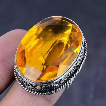 Подарочное кольцо из натурального медового топаза ручной работы из серебра 925 пробы, размер 7 L5W43