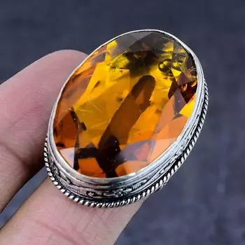 Подарочное кольцо из натурального медового топаза ручной работы из серебра 925 пробы, размер 9 F0g14