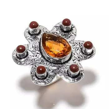 Natural Honey Topaz, Sunstone Gemstone 925 Sterling Silver Ring Size 7 T0B57