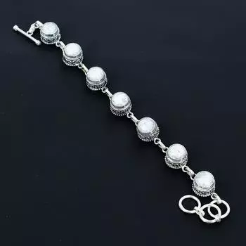 Natural Howlite Bracelet 925 Sterling Silver Bracelet Adjustable Chain Bracelet Handmade Boho Bracelet Howlite Gemstone Jewelry Engagement Gifts 8 белый