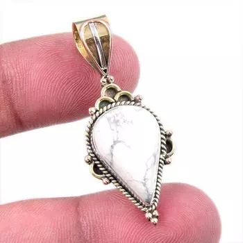 Natural Howlite Gemstone 925 Solid Sterling Silver Two Tone Pendant 1.50 l3O97