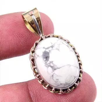 Natural Howlite Gemstone 925 Solid Sterling Silver Two Tone Pendant 1.25 e9B83