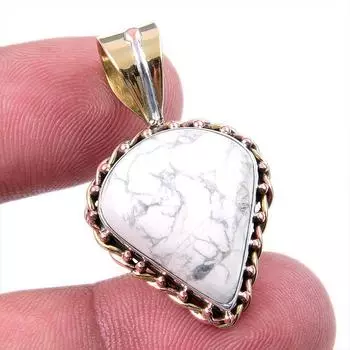 Natural Howlite Gemstone 925 Solid Sterling Silver Two Tone Pendant 1.50 A3f25