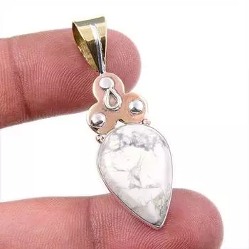 Natural Howlite Gemstone 925 Solid Sterling Silver Two Tone Pendant 1.75 O3t01