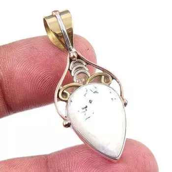 Natural Howlite Gemstone 925 Solid Sterling Silver Two Tone Pendant 1.50 I8V70