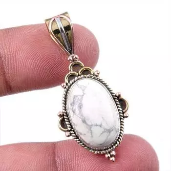 Natural Howlite Gemstone 925 Solid Sterling Silver Two Tone Pendant 1.50 P8q94