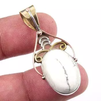 Natural Howlite Gemstone 925 Solid Sterling Silver Two Tone Pendant 1.75 e2c20