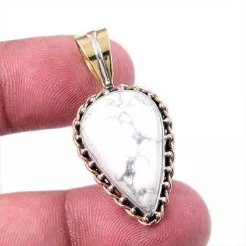 Natural Howlite Gemstone 925 Solid Sterling Silver Two Tone Pendant 1.50 W0h47