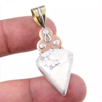 Natural Howlite Gemstone 925 Solid Sterling Silver Two Tone Pendant 1.75 j1u90