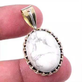 Natural Howlite Gemstone 925 Solid Sterling Silver Two Tone Pendant 1.50 m7N99