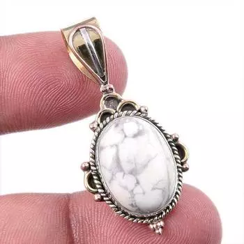 Natural Howlite Gemstone 925 Solid Sterling Silver Two Tone Pendant 1.50 z6T89