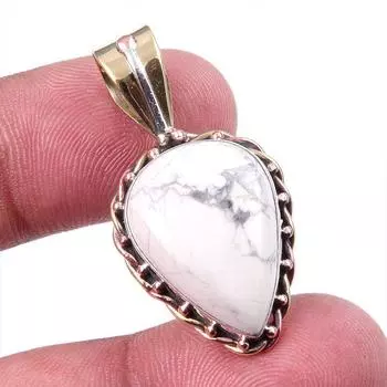 Natural Howlite Gemstone 925 Solid Sterling Silver Two Tone Pendant 1.50 I5J36