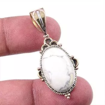 Natural Howlite Gemstone 925 Solid Sterling Silver Two Tone Pendant 1.50 e1u61
