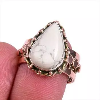 Natural Howlite Gemstone Two Tone 925 Sterling Silver Jewelry Ring Size 7 g0q61