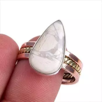 Natural Howlite Gemstone Two Tone 925 Sterling Silver Jewelry Ring Size 10 o7r15