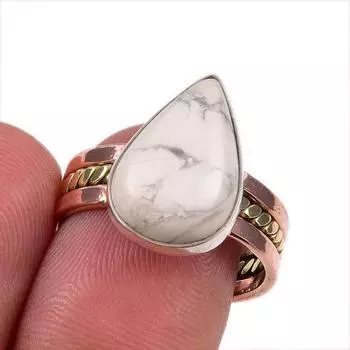 Natural Howlite Jasper 925 Solid Sterling Silver Jewelry TwoTone Ring S.7.5 B3D50