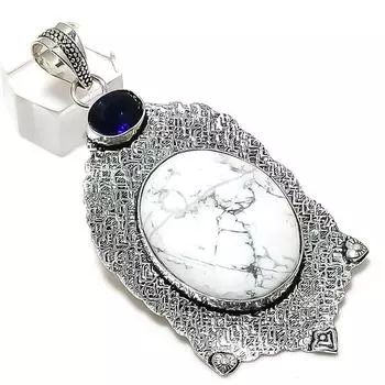 Natural Howlite Jasper, Amethyst 925 Sterling Silver Jewelry Pendant 3.07 E5P27