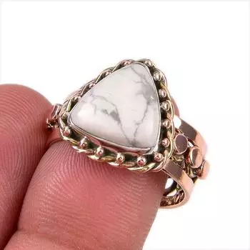 Natural Howlite Jasper Gemstone 925 Solid Sterling Silver Two Tone Ring S.9 o0G73