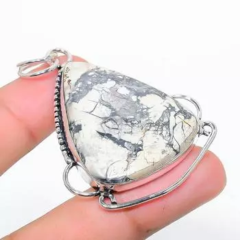 Natural Howlite Jasper Gemstone 925 Sterling Silver Gift Pendant 2.36 g3j20