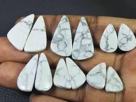 Natural Howlite Matching Pair 6Pcs Fancy Cabochon Loose Gemstone Lot 16-25MM RQ-2805