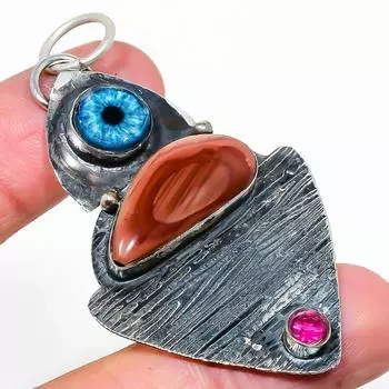 Natural Imperial Jasper,Evil Eye Gemstone 925 Sterling Silver Pendant 2.64 D4j62
