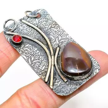 Подвеска из натурального императорского яшмы, граната, стерлингового серебра 925 пробы, 2,44 дюйма, v1E35