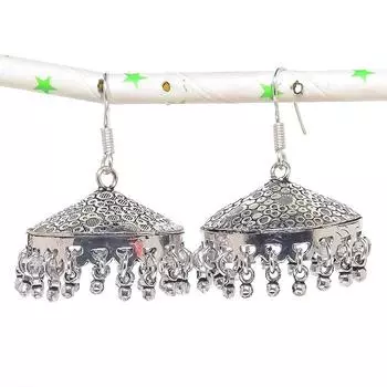 Natural Indian Look Jhumki Gemstone 925 Sterling Silver Earring 1.77 a8r58