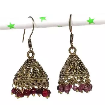 Серебряные серьги в индийском стиле Джумки с драгоценным камнем в племенном стиле Бали 1,65 дюйма A9e14