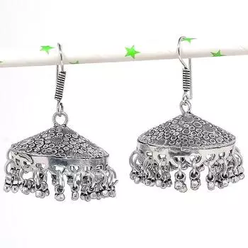 Натуральные индийские серьги Jhumki с драгоценным камнем, серебряные серьги в племенном стиле Бали, 1,89 дюйма, a5m42