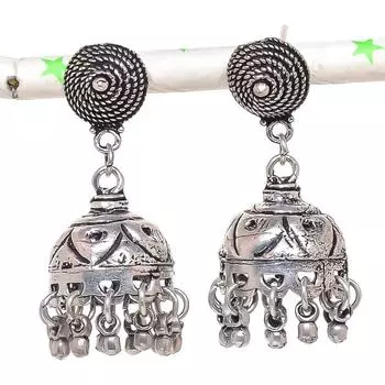 Натуральные индийские серьги Jhumki с драгоценным камнем, серебряные серьги в племенном стиле Бали, 1,77 дюйма, s5i06