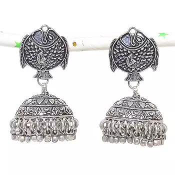 Natural Indian Look Jhumki Gemstone Silver Tribal Bali Earring 2.05 b4N71