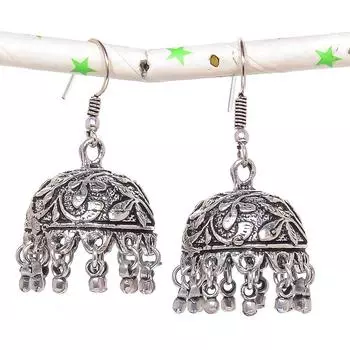 Natural Indian Look Jhumki Gemstone Silver Tribal Bali Earring 1.85 F8Y93