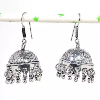 Серьги из серебра с натуральным индийским драгоценным камнем Jhumki Tribal Bali 1,89 дюйма s3u82